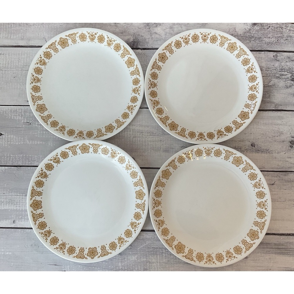Corelle Butterfly Gold Dinner Plates 10 1/4" Set Of 4 White Floral Lot #3